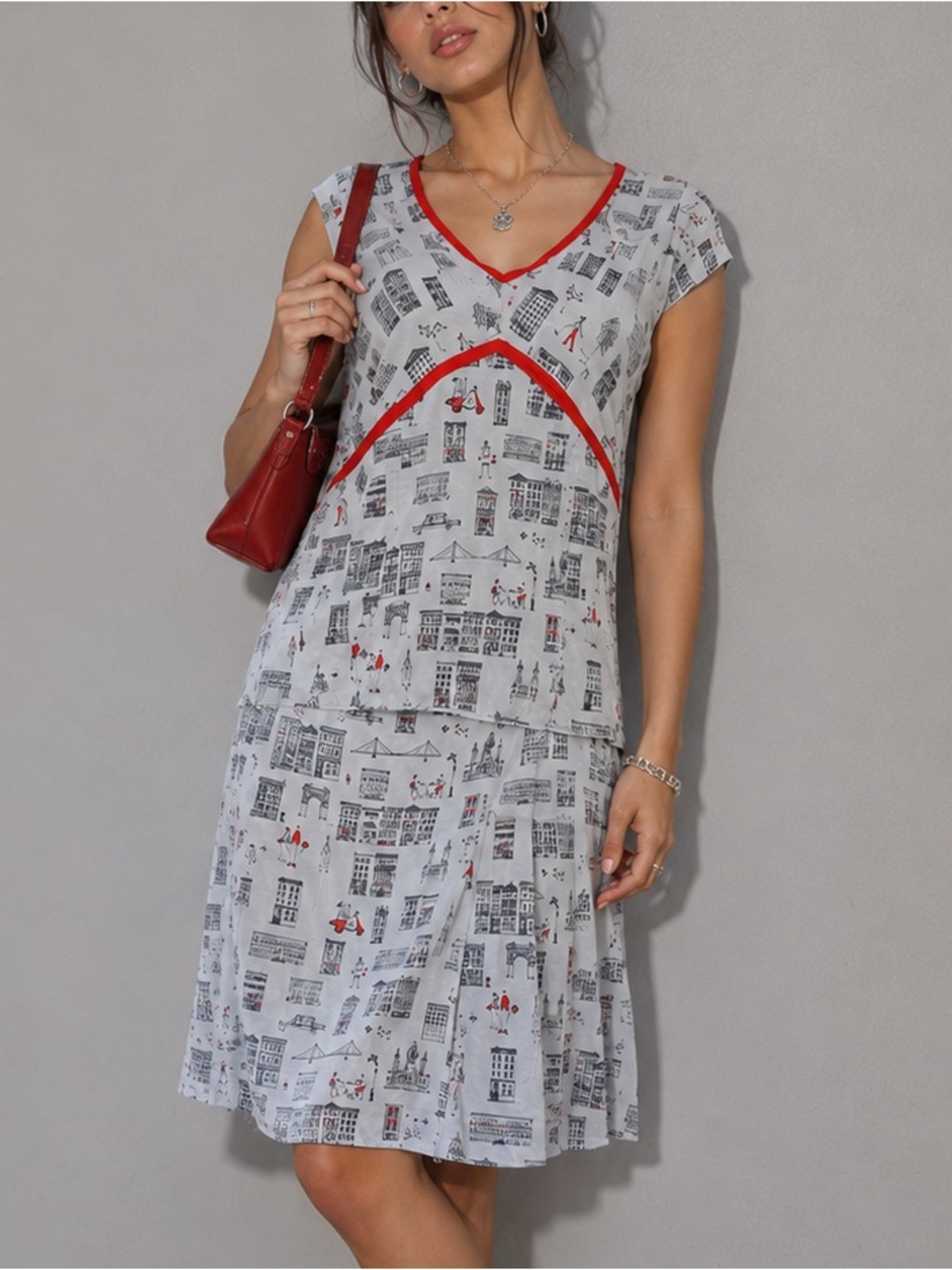 100% silk Y2K City DKNY NY/SF US Cities Monuments Print Skirt Set size 10